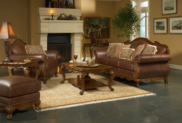 ejemplos ultramodernos de muebles de sala de estar-color marrón para los muebles de cuero