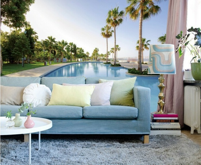 Уникален фото-тапети с екзотични-издава-unikales-дневна синьо-диван