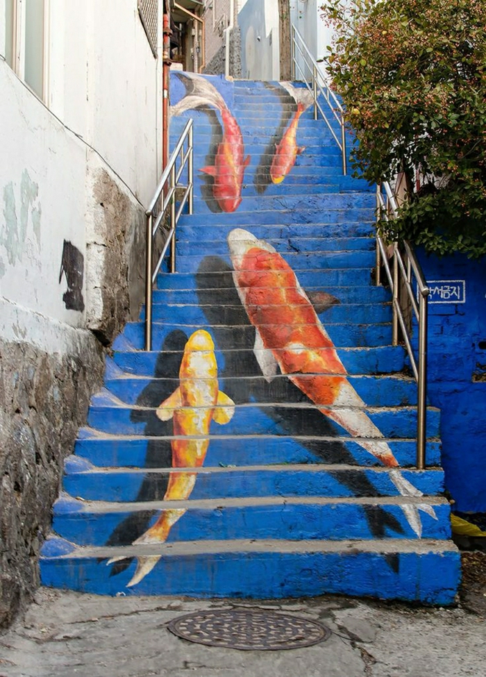 градските и улично изкуство рибни Графити стълби