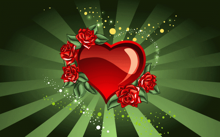 Валентин тапет червени сърца-зелен фон