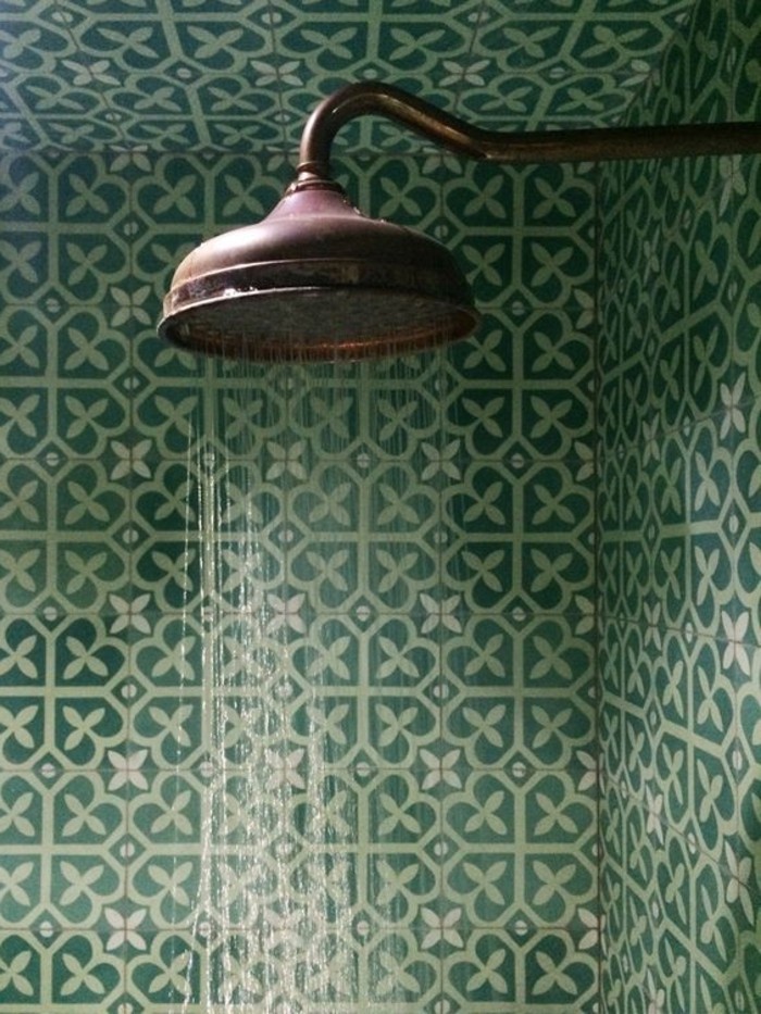 azulejos de la ducha-verde-baño baño vendimia modelo retro de interiores