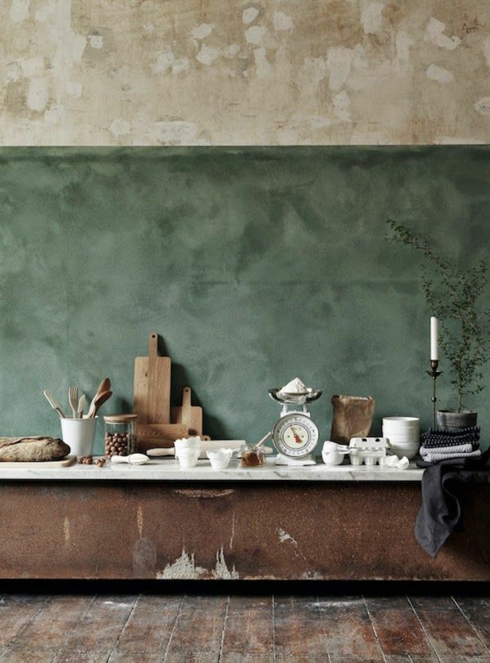 intérieur vintage vieux-choses-chambre-peinture idées-deux tons couleur design beige-essence-mur