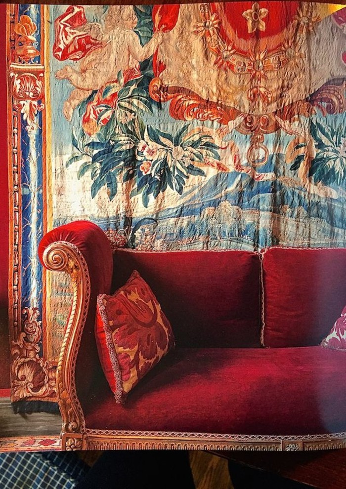 diseño-aristocrática de la vendimia de pared modelo de sofá con adornos de color rojo y oro