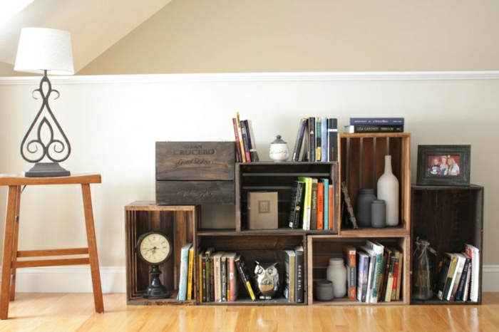 ретро-мебели-от-палети шелф на виното Crate Книги