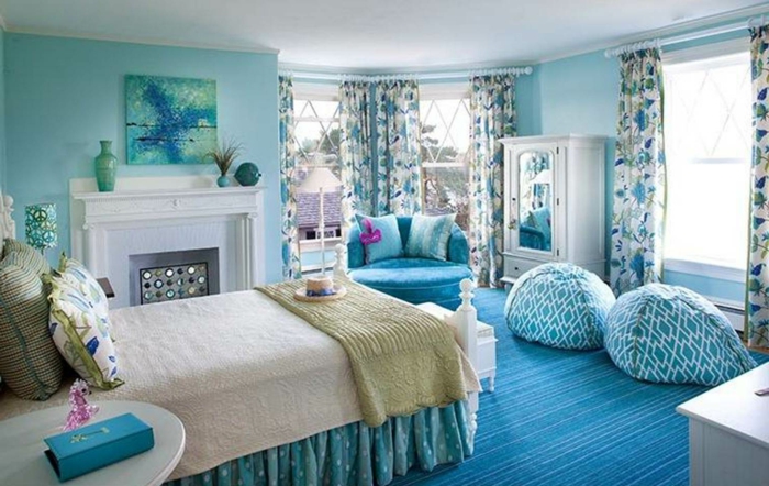 cortinas-para-jóvenes-habitación azul Interior