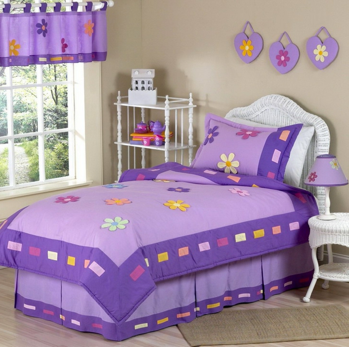 cortinas-para-jóvenes-dormitorio púrpura ropa de cama