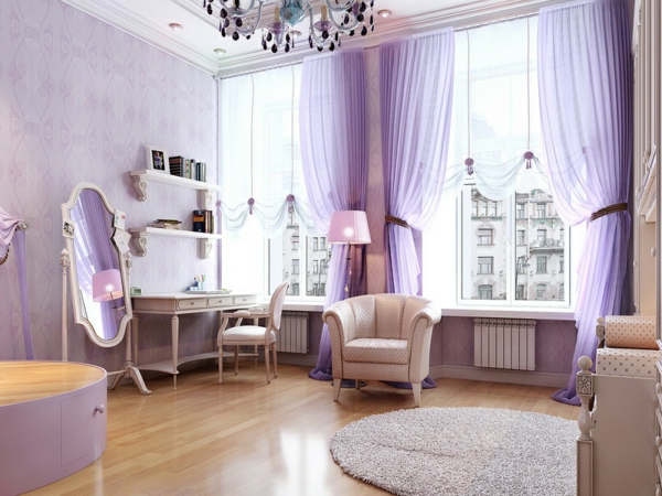 Cortinas-ideas-para-dormitorio-hermosa-púrpura-cortina