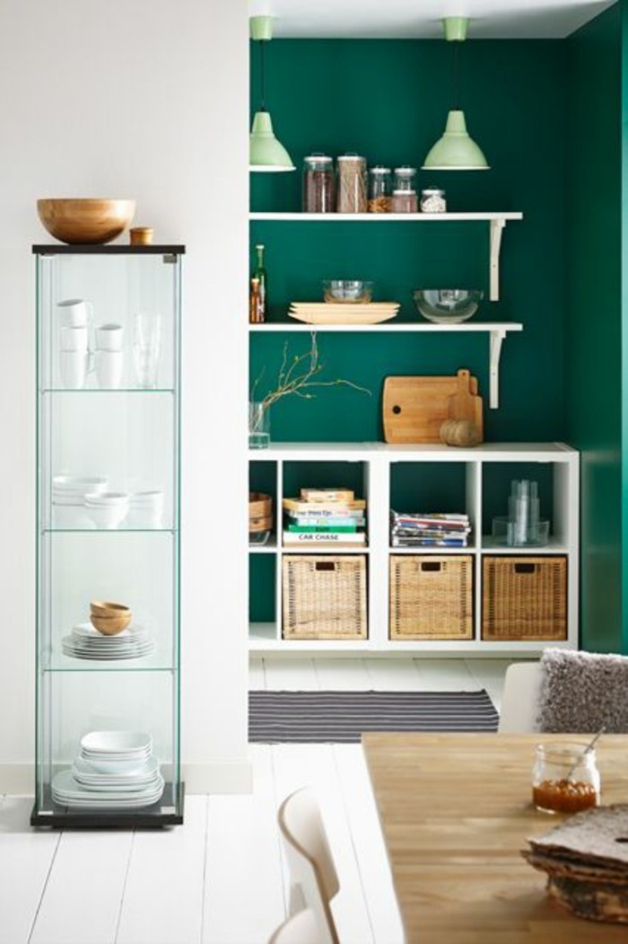 cuisine design vert murs soulignement idées-mur