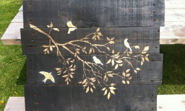 Wanddeko-con-un-pájaro de imagen dentro de la madera