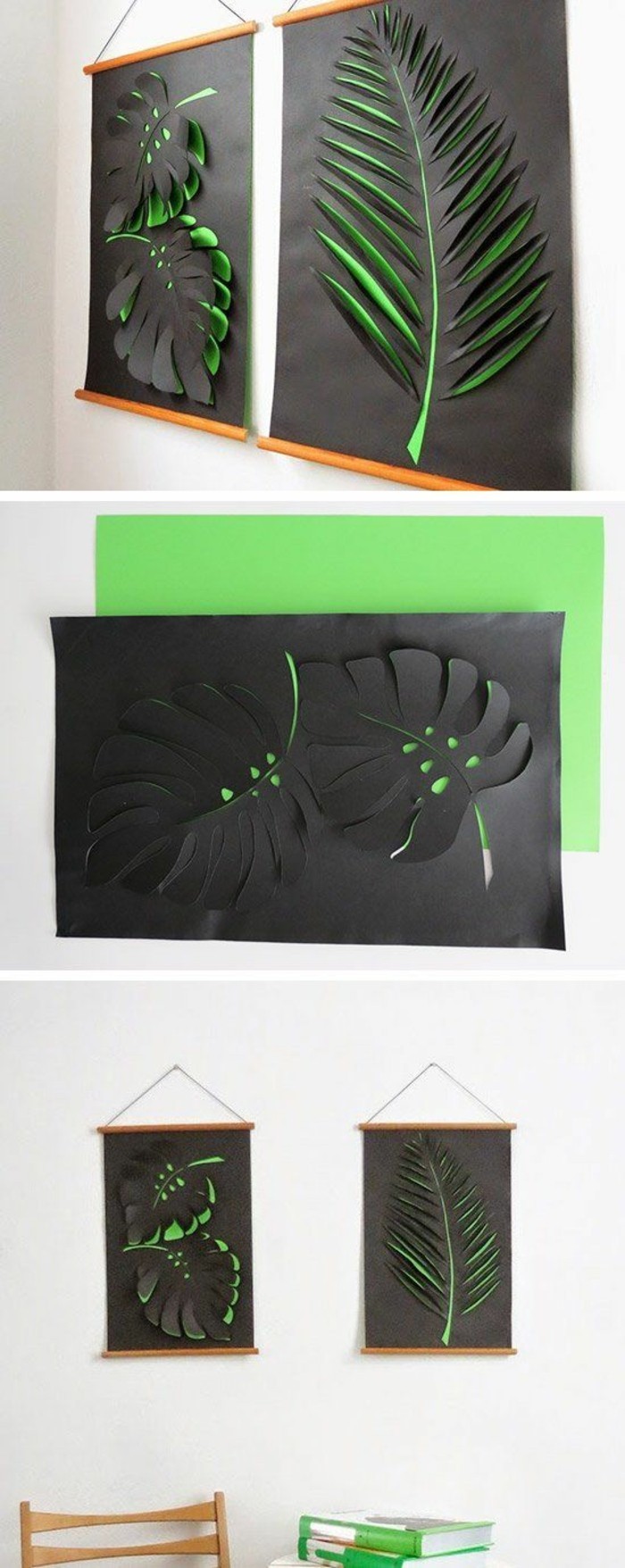 wanddeko-se-bi-zidne dekoracije-ideje 3d Blatter-of-grunem-i-crna-papir