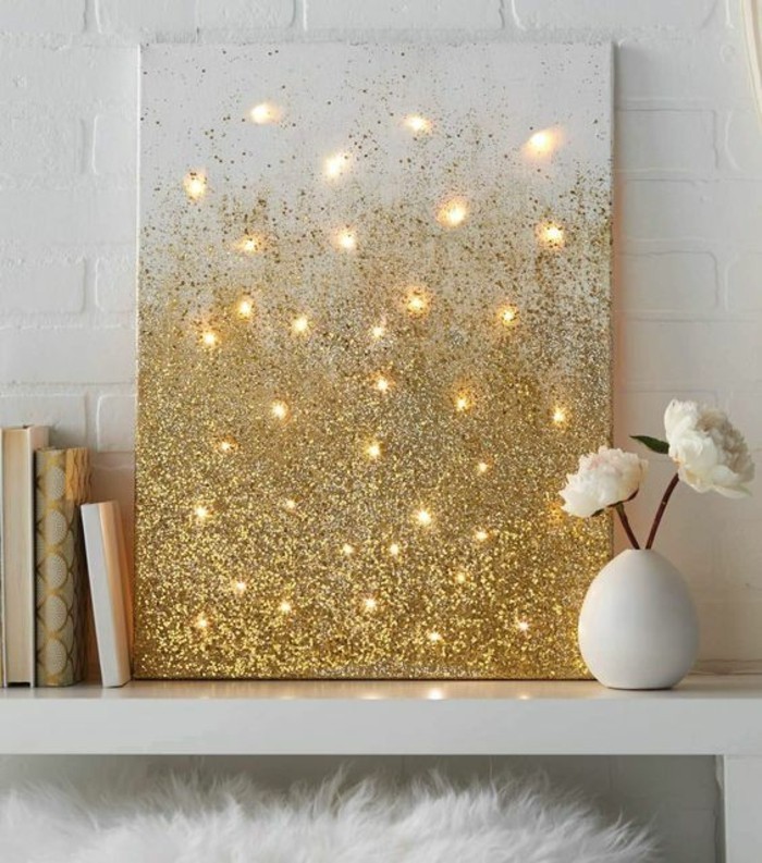 wanddeko بنفسك إلى جعل جدار زخرفة الأفكار قماش مع ذهبية brukatt والإضاءة