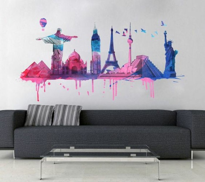 wanddeko-se-bi-zidne dekoracije-ideje-New-York-slika-Gruer-kauč na stol-of-stakla