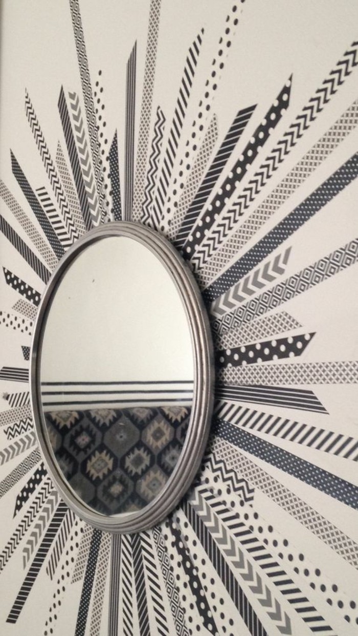 Wanddeko-vous-faire-mur décoration-idées-miroir avec gris-washy bandes