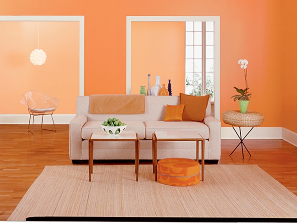 رائع الجدار لون المشمش الجدار تصميم غرفة المعيشة