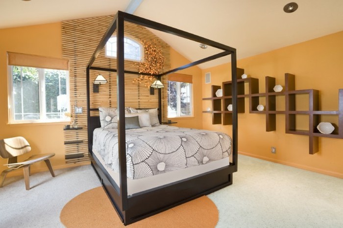 दीवार का रंग-सोने का सुरुचिपूर्ण और आरामदायक बिस्तरों में एक-महान बेडरूम