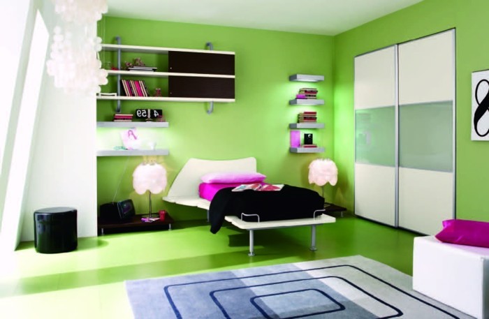 seinän väri vihreä-luova makuuhuoneen-varustaa-loud-sävyjä