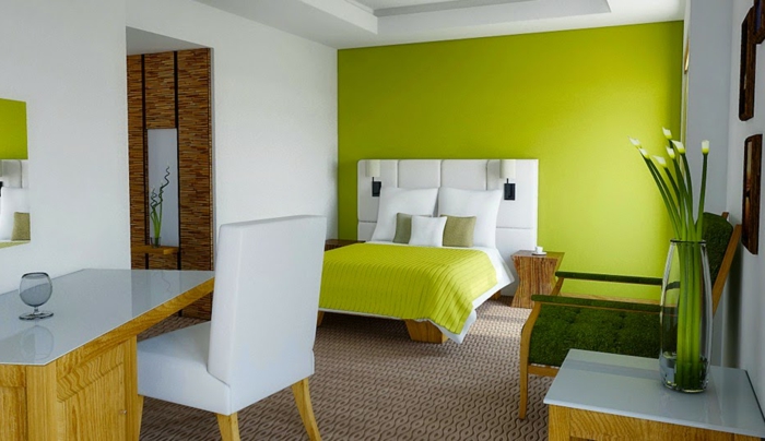 لون الجدار الأخضر العظيم فائقة طراز غرف نوم خلاقة تصميم