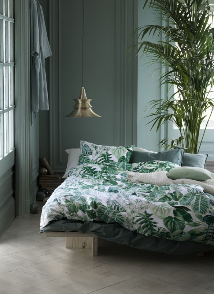 seinän väri vihreä-unikales-malli makuuhuoneen-kaunis hengen