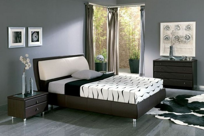 لون الجدار والرمادي وجذابة-نموذج غرف نوم مريحة السرير