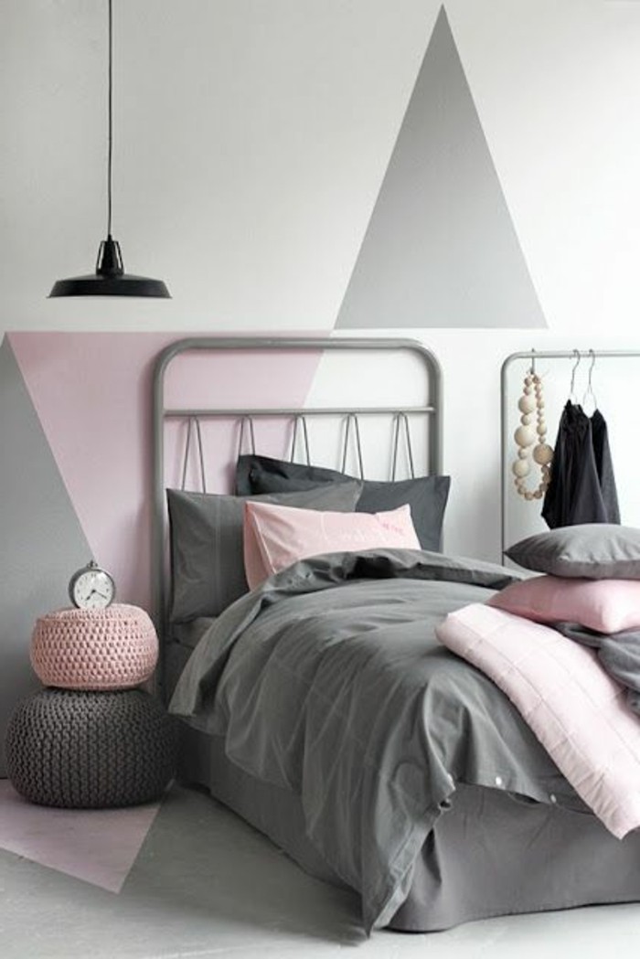 दीवार का रंग और भूरे आरामदायक मॉडल बेडरूम-गुलाबी-सूक्ष्म
