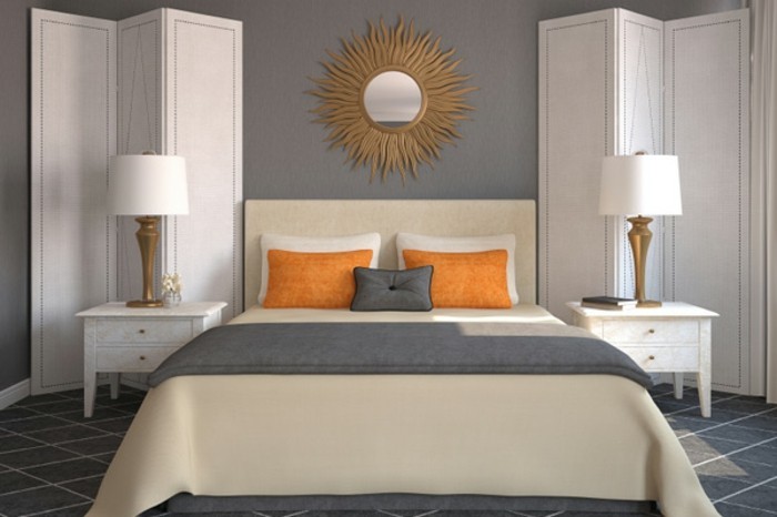 لون الجدار والأزرق وجميلة-3D-نموذج غرف نوم أحمر الوسائد على اساس سريرا