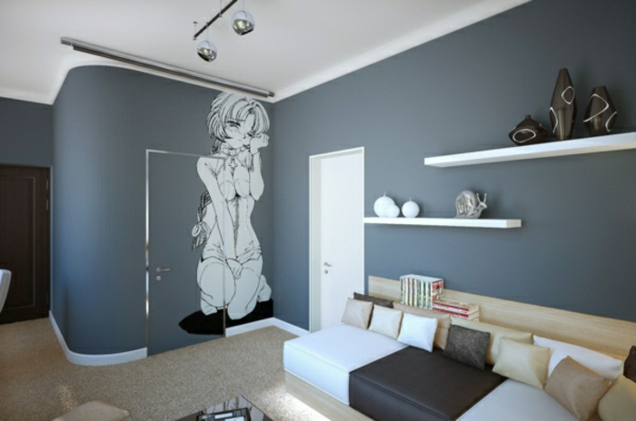 جدار لون أفكار لغرف نوم الرمادي