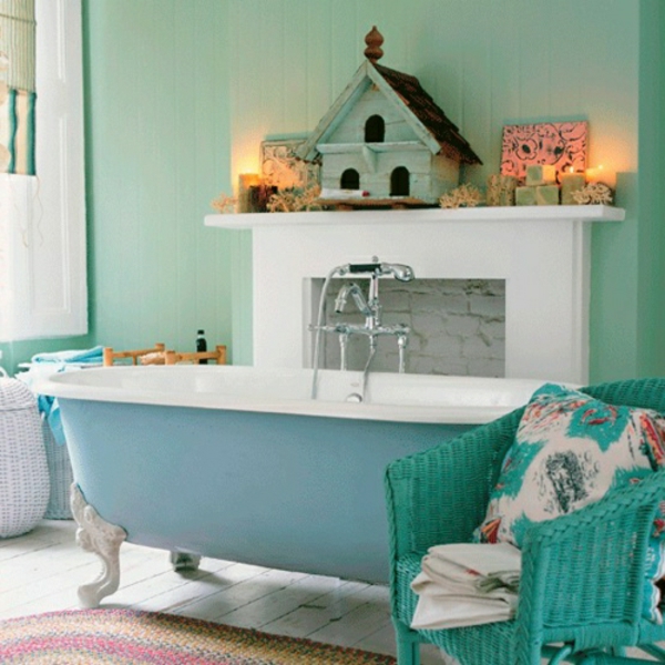 стена цвят-мента зелено баня дизайн-синьо-зелено-ретро съоръжение