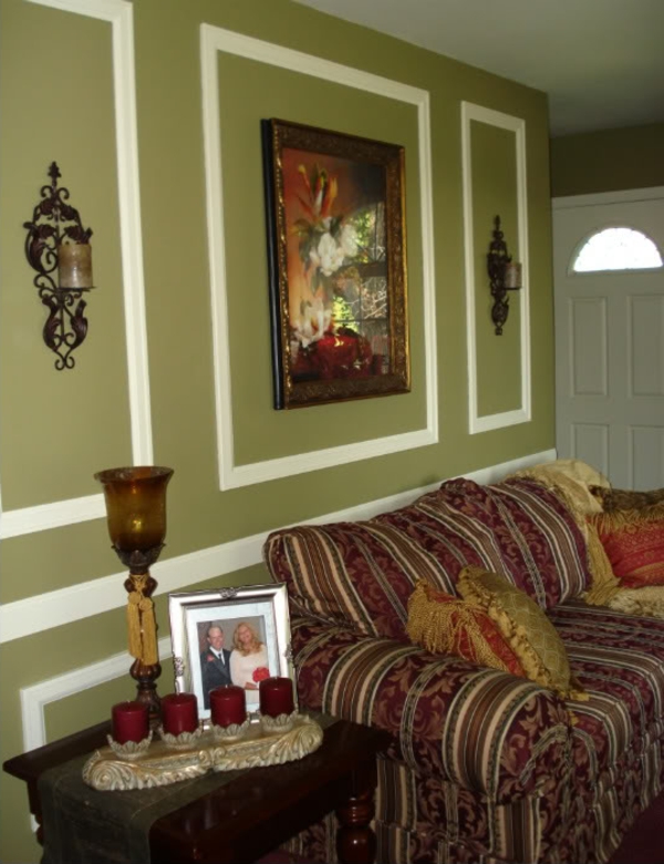 seinämaali-oliivi-vihreä-for-a-kaunis-huone heittää tyyny sohvalla