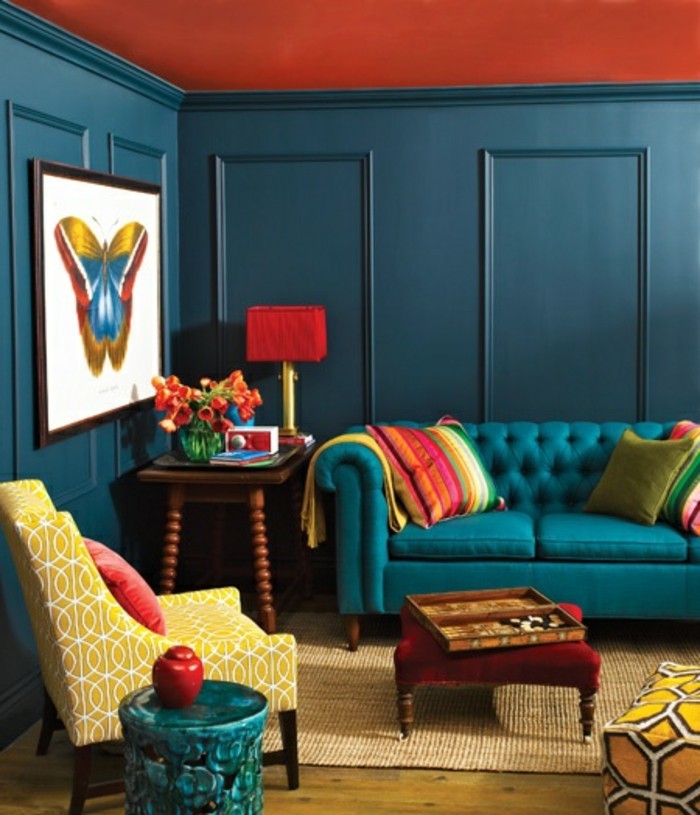 جدار لون petrolblau في ومريحة-غرفة معيشة