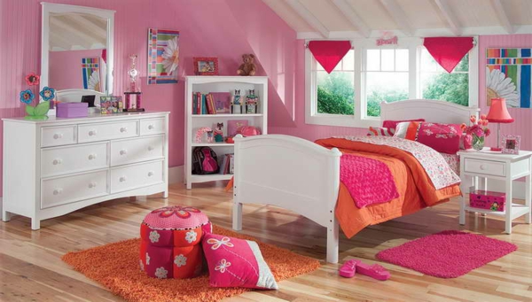 دهان حائط - وردي - للفتاة - غرفة - أبيض - أدراج