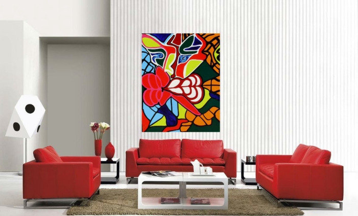 קיר בצבע אדום-גדולים-רעיונות-סלון-מעניין-צבע עיצוב רהיטים-אדומים