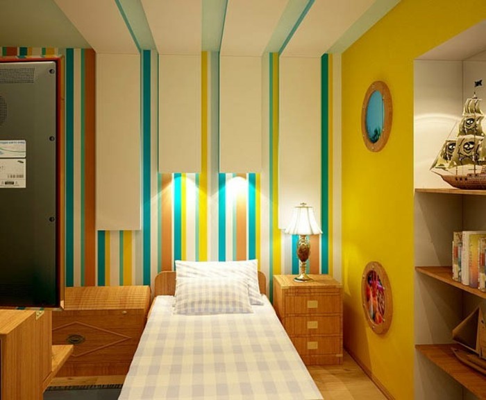 दीवार का रंग फ़िरोज़ा-अद्वितीय बेडरूम-साथ आधुनिक डिजाइन