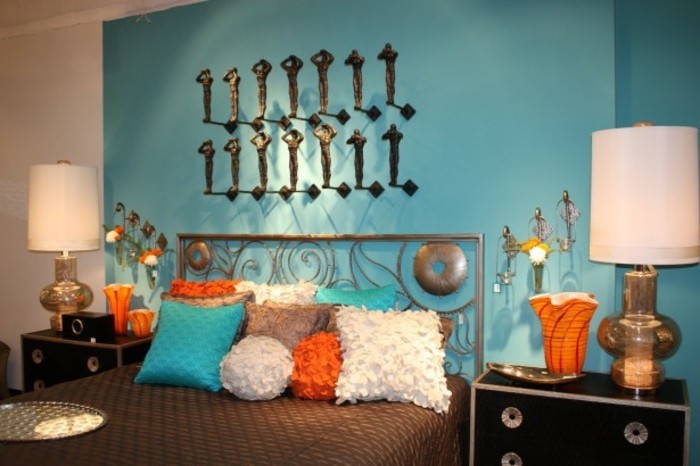 seinän väri turkoosi-viihtyisä makuuhuoneen-super-malli