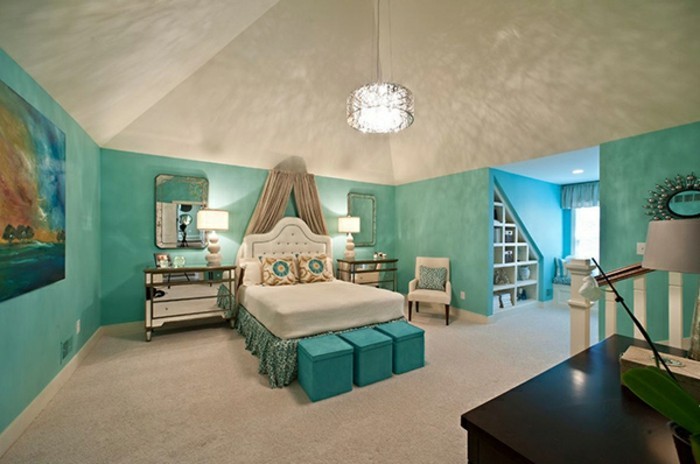 جدار غرفة النوم تصميم اللون الفيروزي-unikales