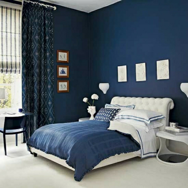 zidna boja u prahu plavo-tamno Taubenblauе zidna boja kraljevski plava spavaća soba