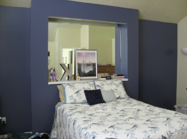 seinän väri-puuterinsininen tumma makuuhuoneen-värit-beige seinävärin blue-vuodevaatteet