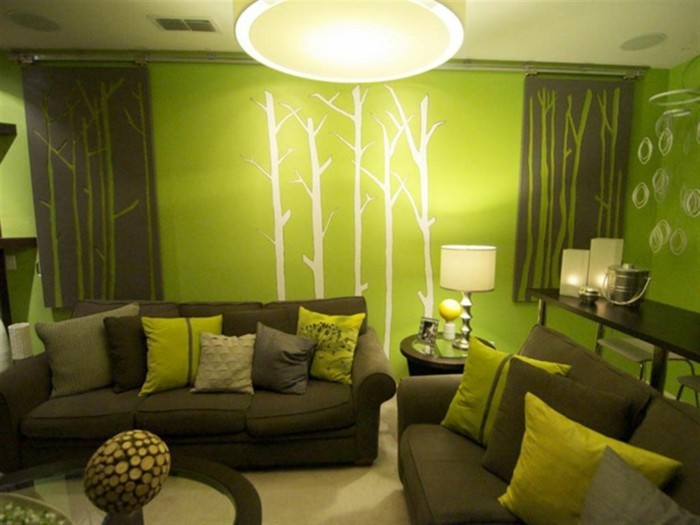 seinän väri-olohuone-kaunis-vihreä-inspiraation