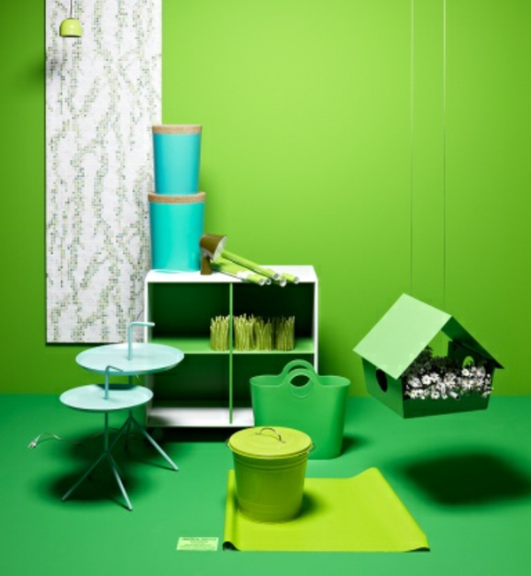 seinä-värit-ideat-vihreät sävyt - koriste-esineet