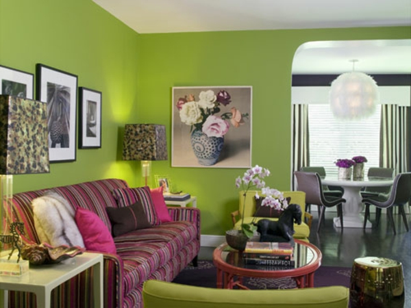 ألوان الحائط-جميلة-المعيشة-غرفة المعيشة-أريكة وردية جميلة ورمي وسادة