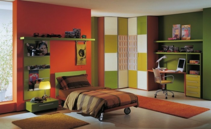 جدار التصميم مع اللون الأحمر غرف نوم مع واحد في الحديث التصميم