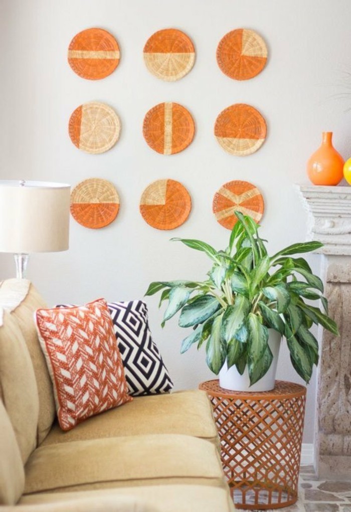 стена дизайн сам-направи-девет-хубаво кръгли фигури-в-оранжев