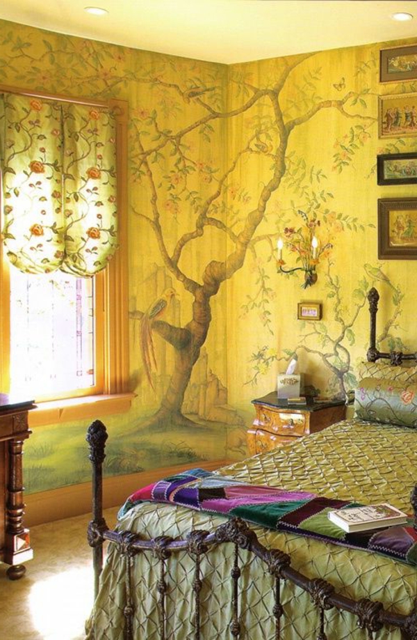 Τοιχογραφία τέχνη-ιδέες-δέντρο-κίτρινο