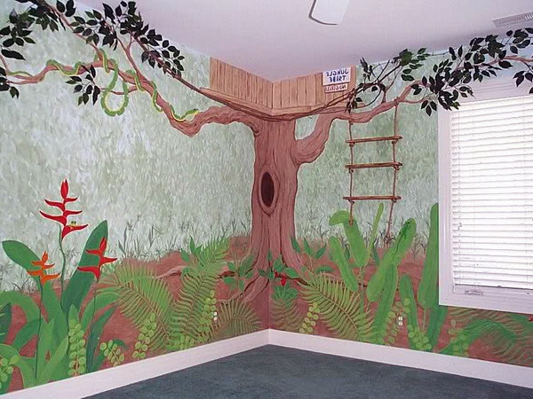 mural-u-vrtić drvo-kuća zidne slike-za-djecu-sobni-dekor