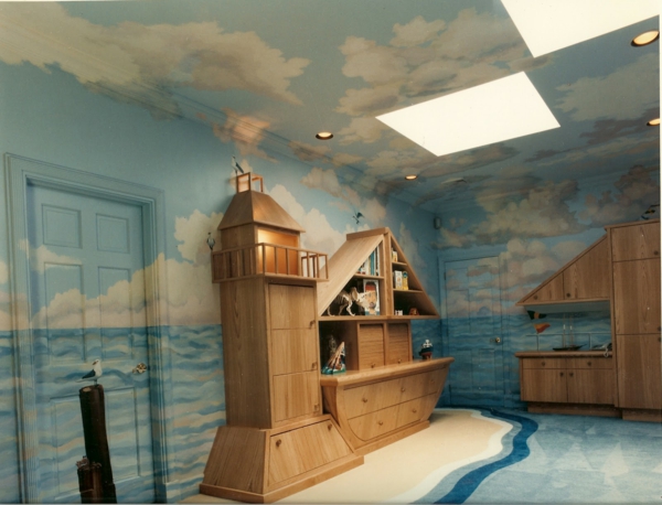 भित्ति-इन-नर्सरी-फैशनेबल समुद्री-भित्ति के लिए बच्चों के लिए खेल का कमरा-सामने के दृश्य