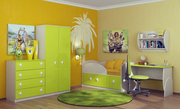 wandtatoo-νέους-κίτρινο χρώμα, όμορφο υπνοδωμάτιο