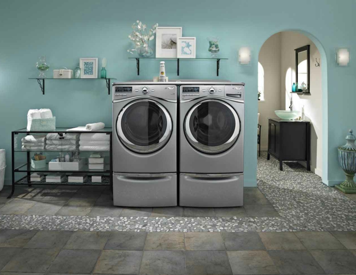 перални-Настройка Silver-перални машини синьо-стена дизайн