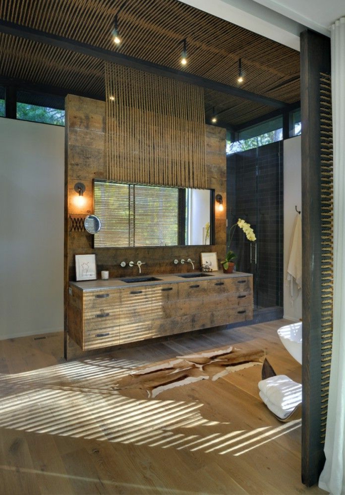 мивка-на-дървени красив таван с вградено осветление