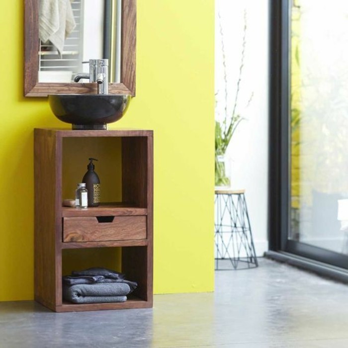мивка-собствена вградена дървена-модел-жълто-стена