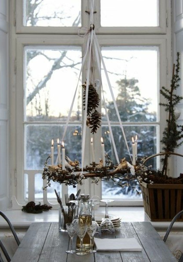 Коледна украса за маса декорация елша клон саксия