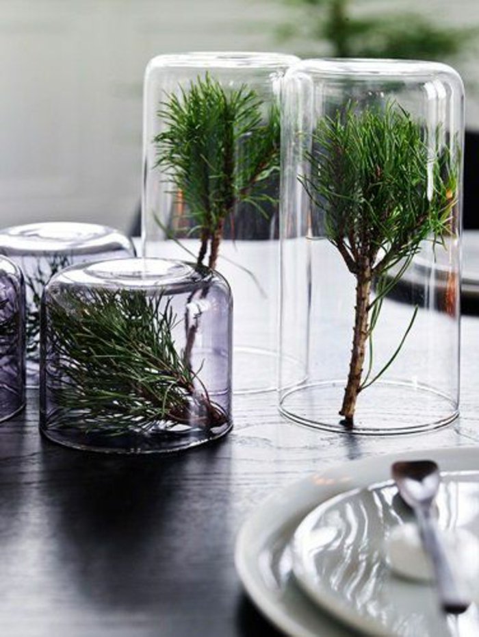 Décoration de table de Noël en verre aulne branches sympathiques-simples